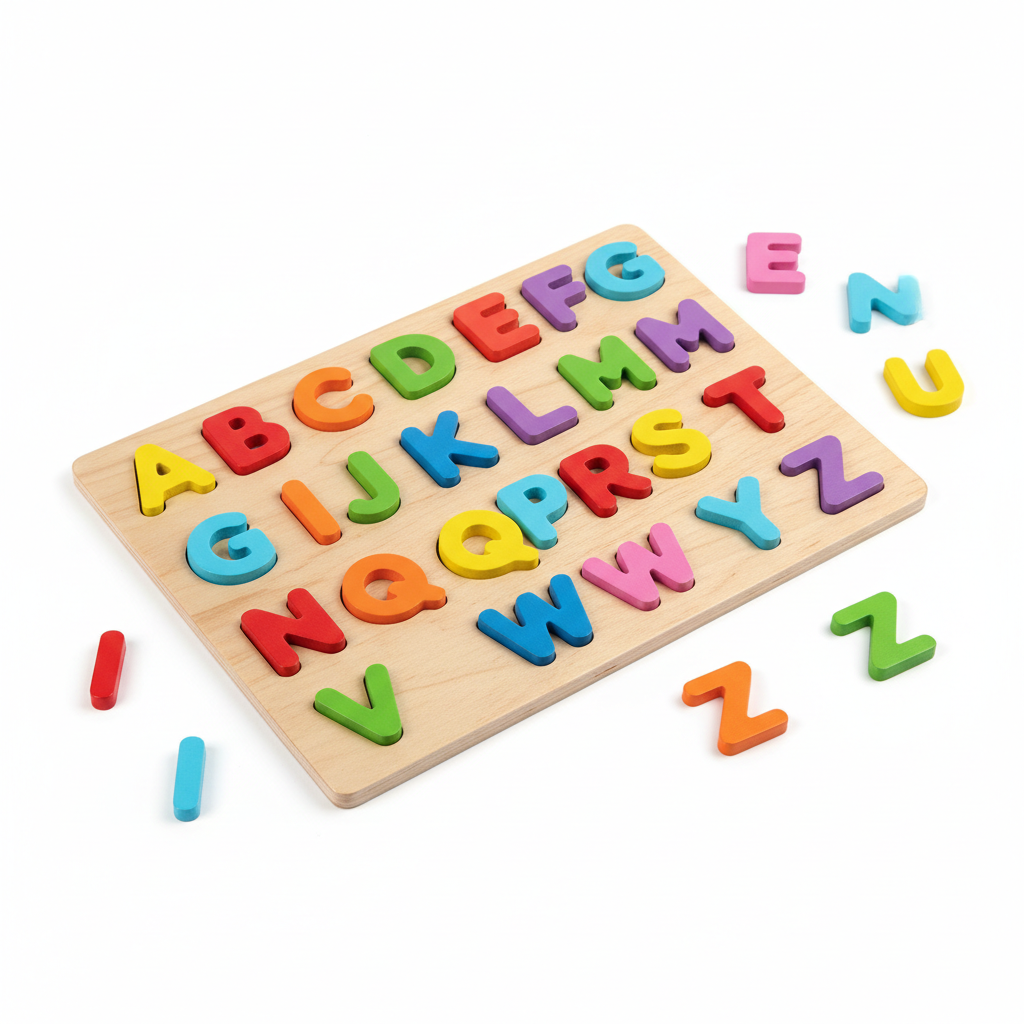 Colorful wooden alphabet puzzle for children
