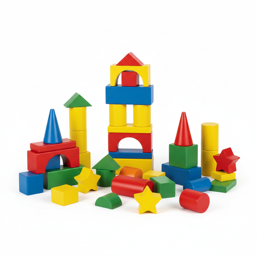 Colorful wooden building blocks set